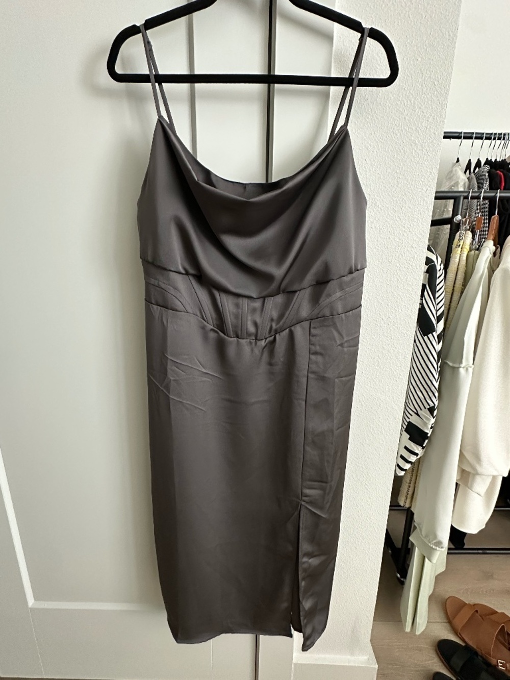 ELOQUII Satin Corset Midi Dress | Size 14 | Gray Cowl Neck Slip Dress | NWT